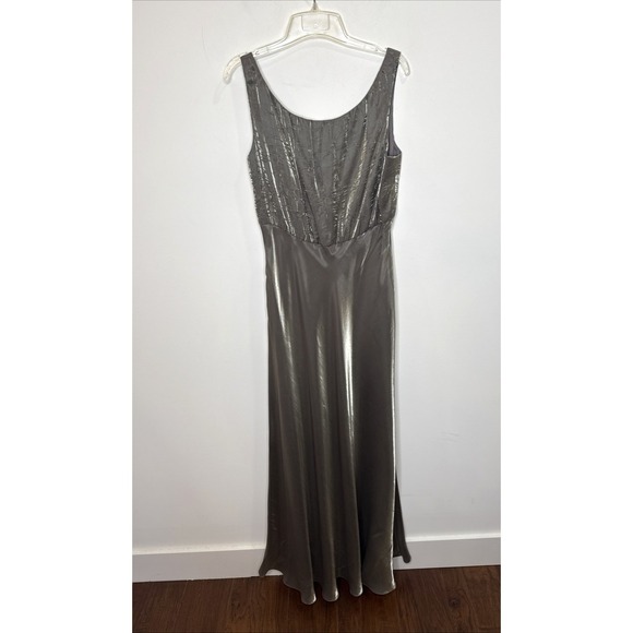 Davids Bridal Mother of Bride Formal Gown Jacket 16 Green Crinkle Dress Wedding - Picture 10 of 12